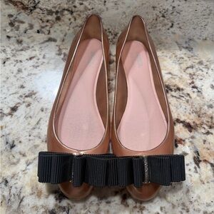 Melissa woman Rose gold Flats with Black Bow slip on